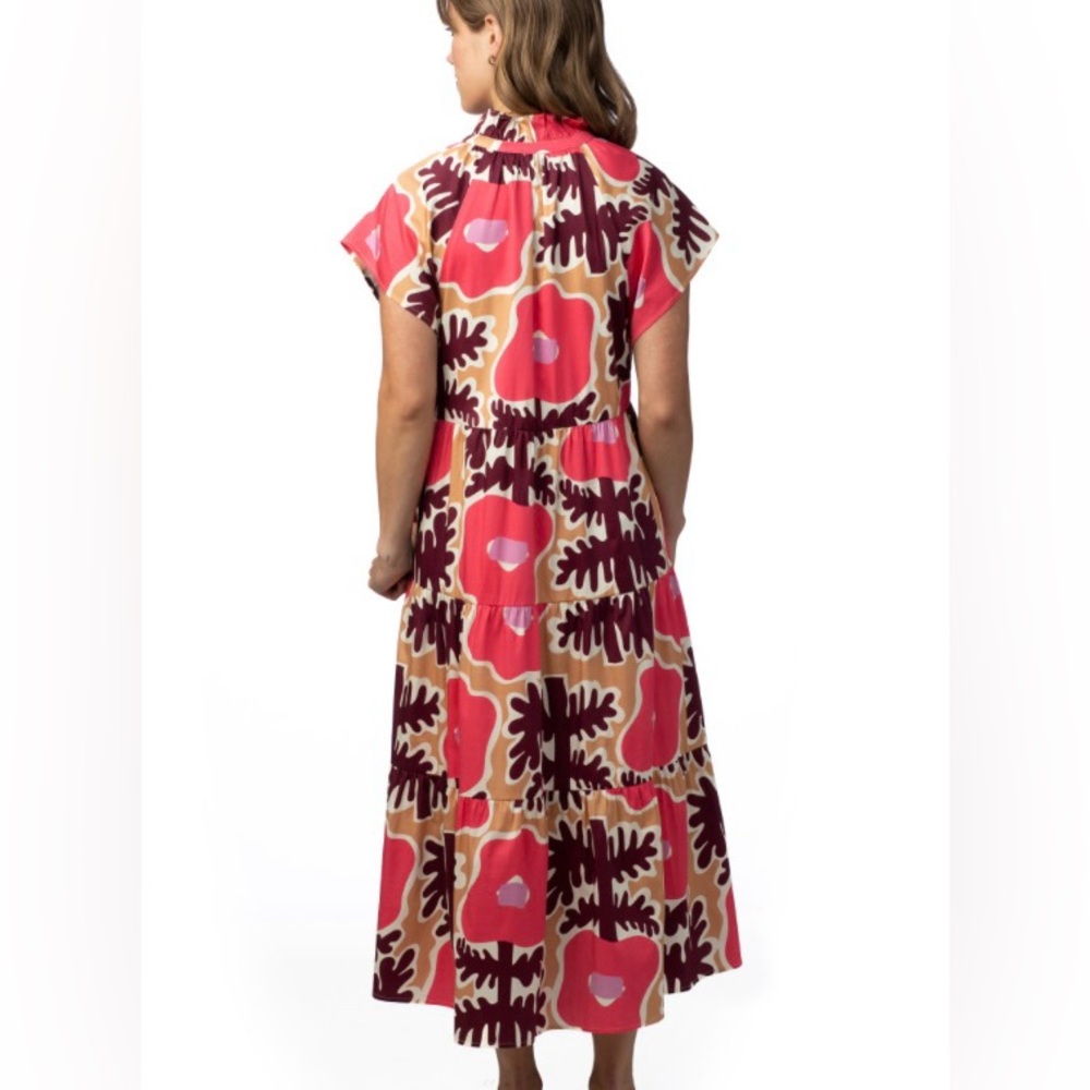 Crosby by Mollie Burch Pink Brown Tan Mod Poppy Watts Midi Dress Size Small - Picture 10 of 10